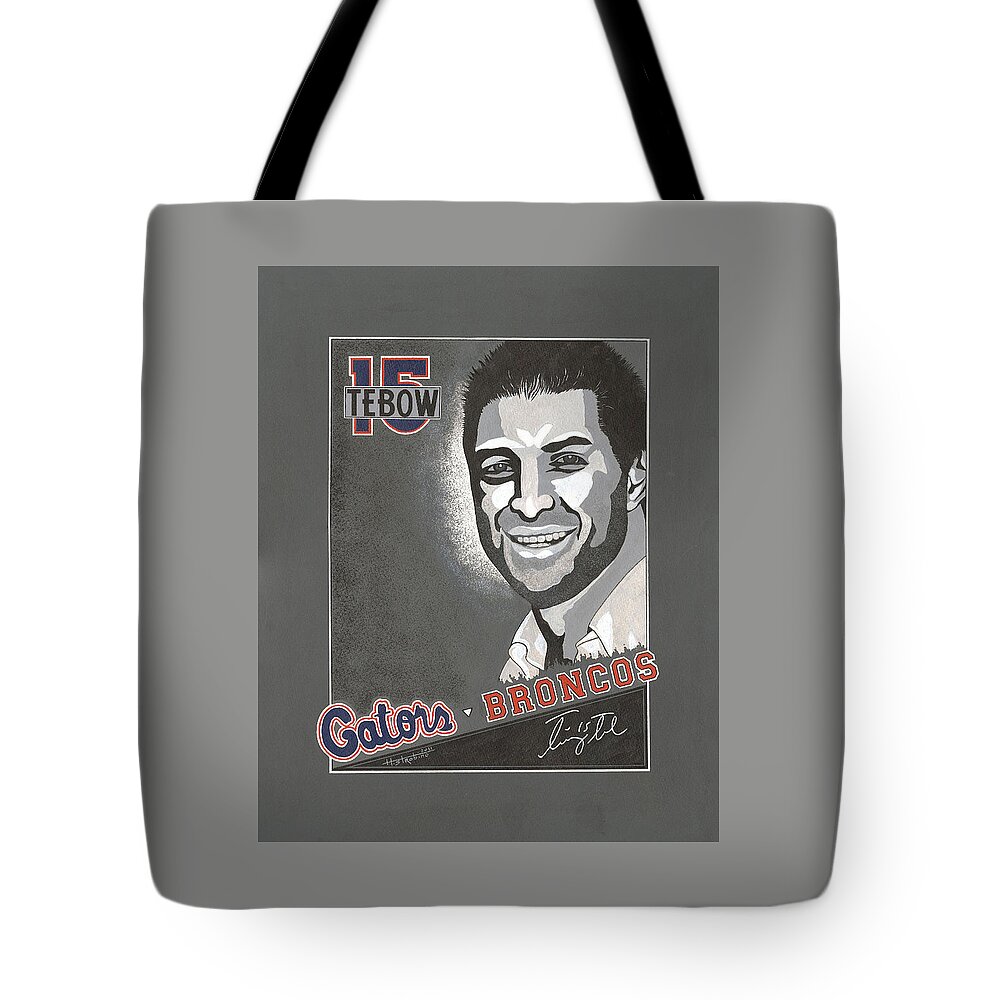  Tote Bag featuring the painting Tim Tebow T-shirt by Herb Strobino