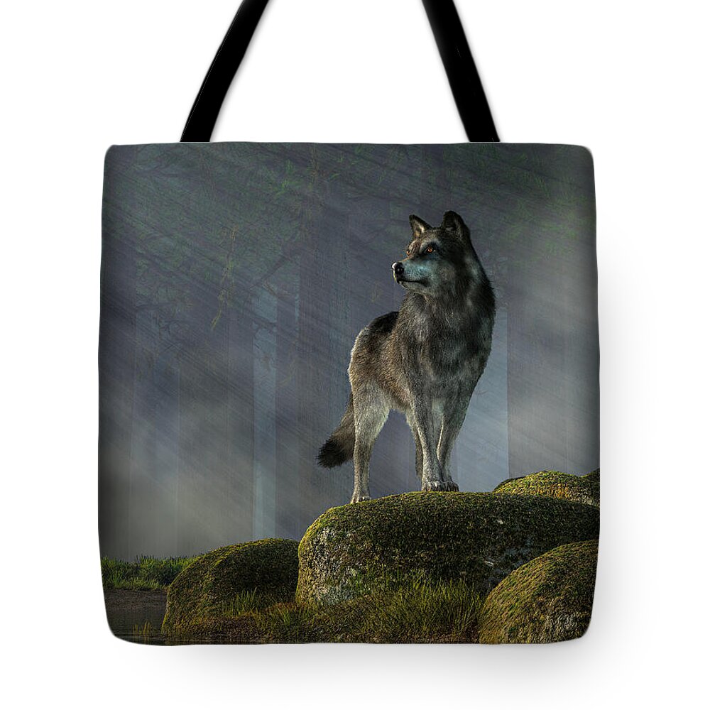 Timber Wolf Tote Bag featuring the digital art Timber Wolf by Daniel Eskridge