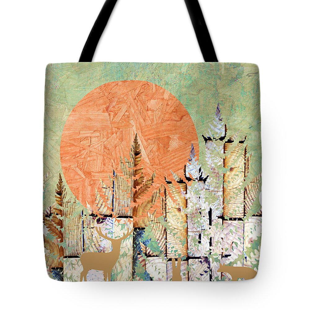 Timberland Tote Bag featuring the photograph Timberland Forest Scenic With Stag Deer Owl In Green by Suzanne Powers