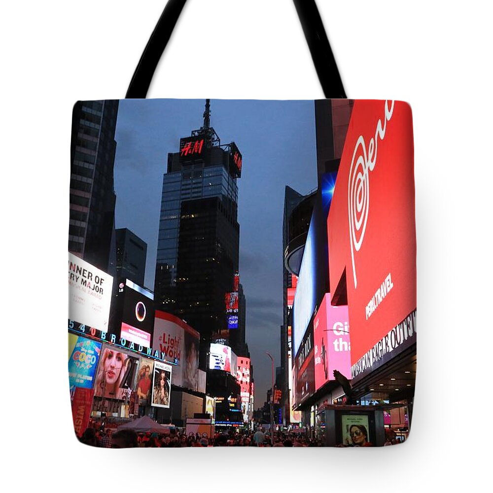 Destination Tote Bag featuring the photograph Time Square New York City by Douglas Sacha