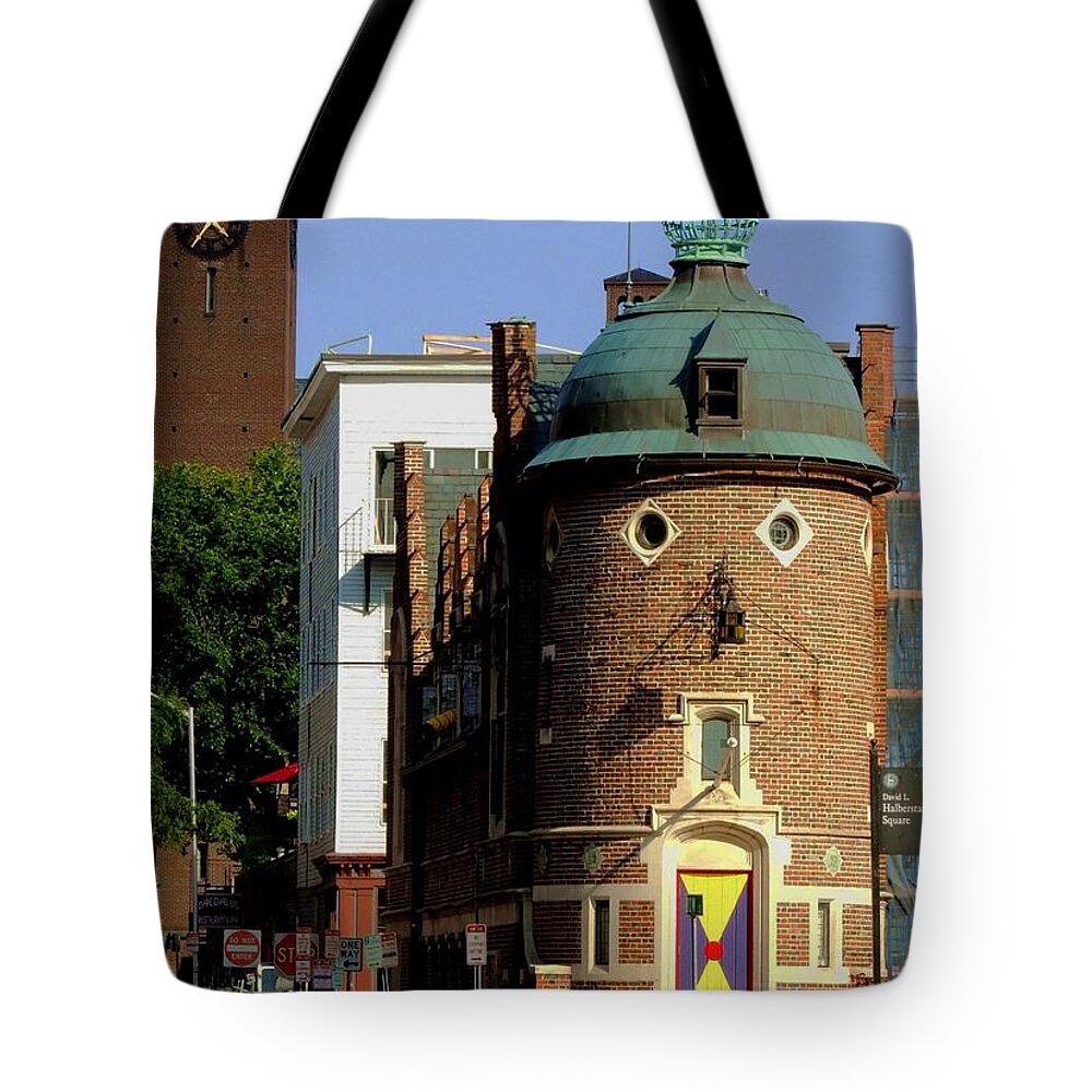 Building With Face Tote Bag featuring the photograph Time to Face The Harvard Lampoon by Vincent Green