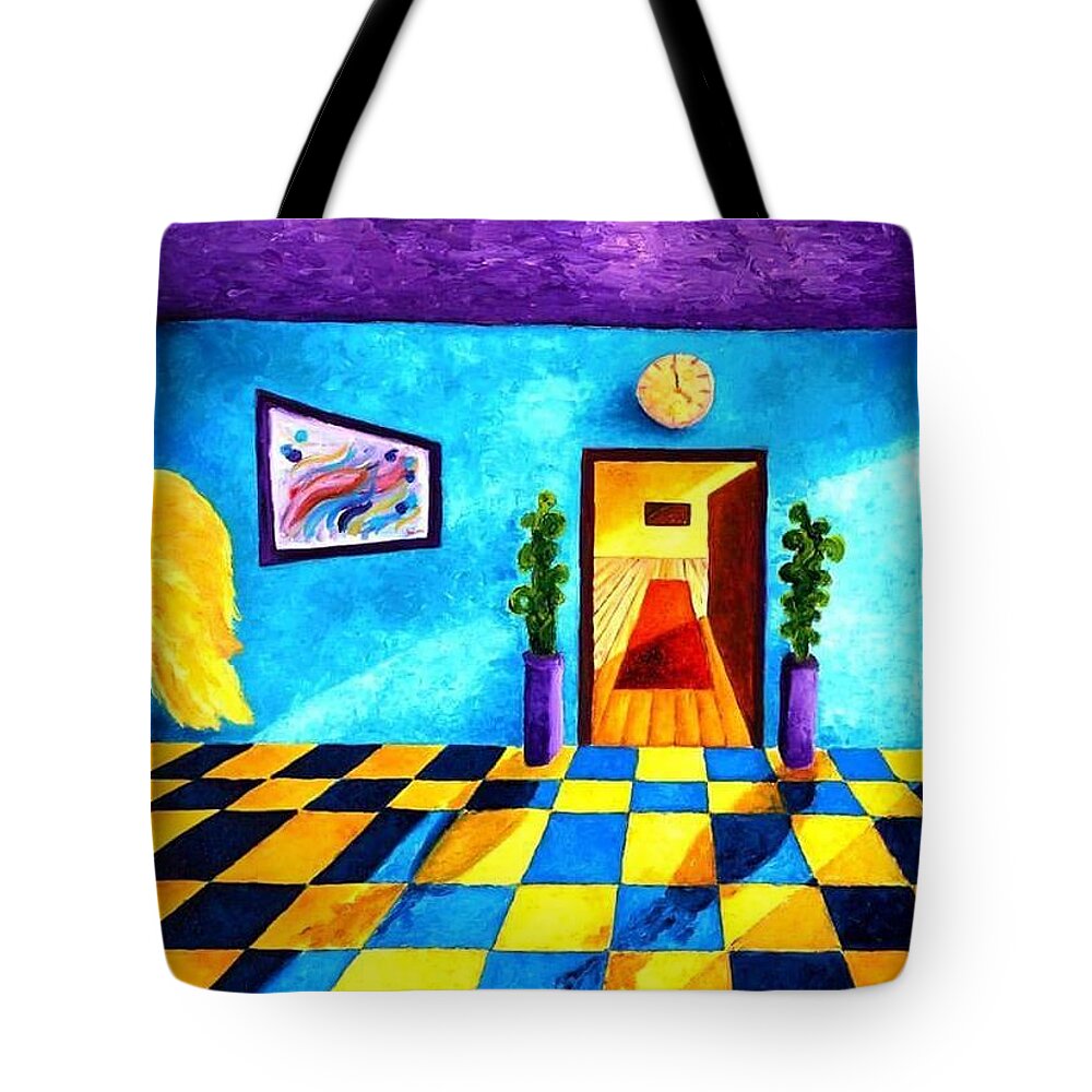 Wonderland Tote Bag featuring the painting Time to go by Chiara Magni