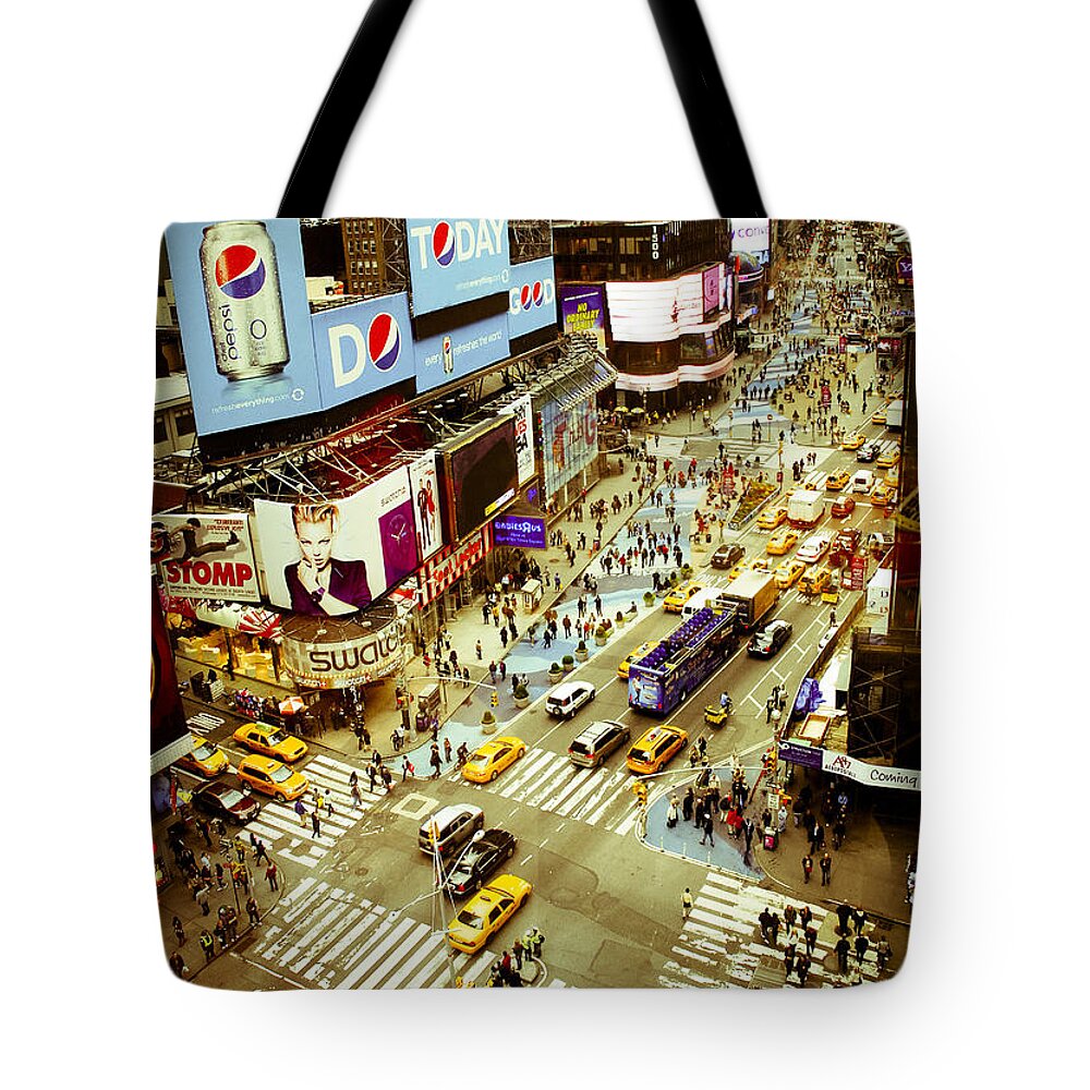 Times Square Tote Bag featuring the digital art Times Square traffic by Perry Van Munster