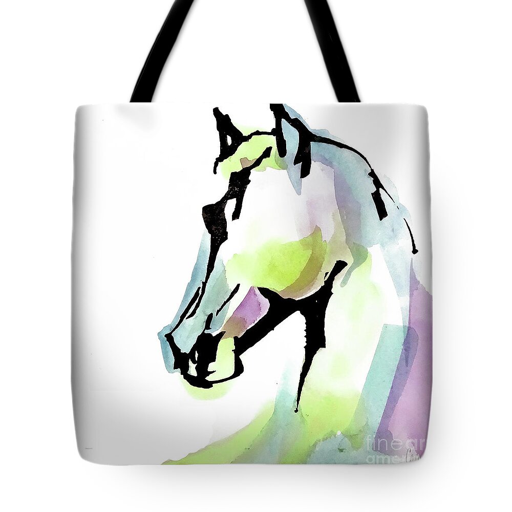 Original Watercolors Tote Bag featuring the painting Tinted Horse Head 3 by Chris Paschke