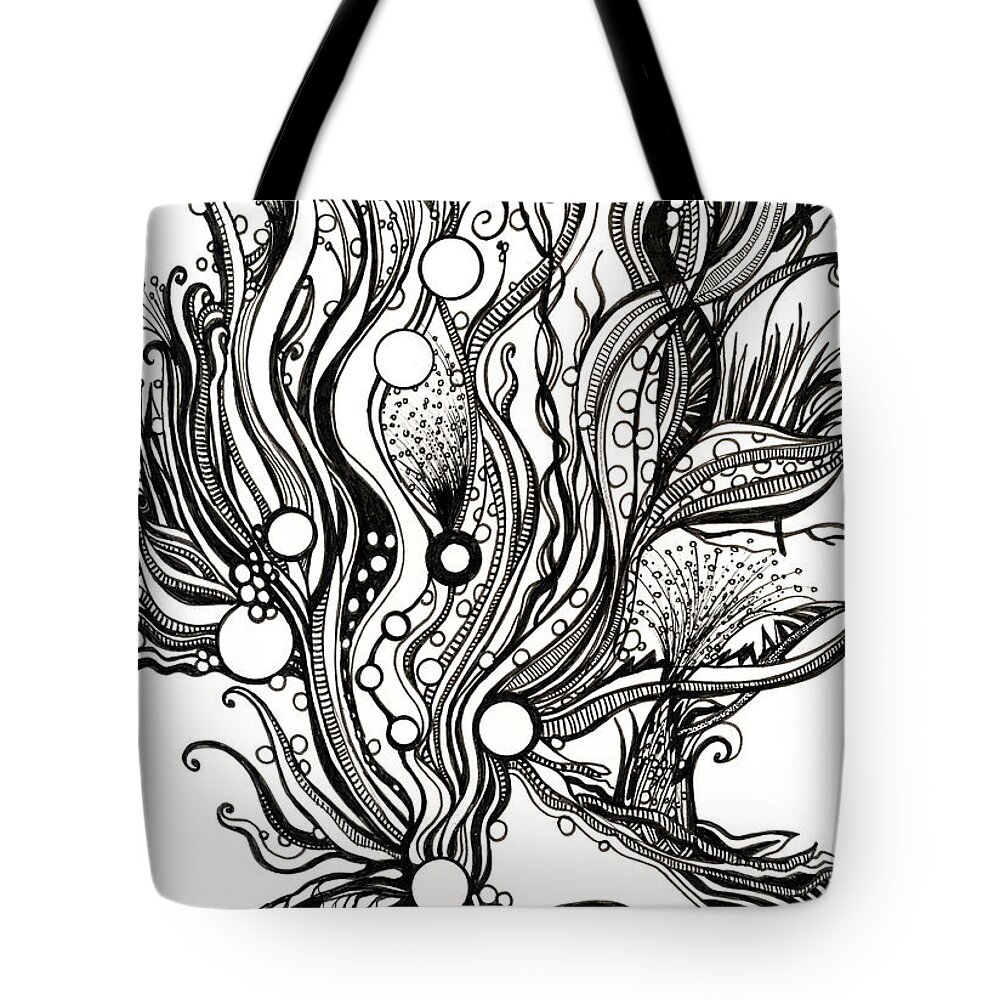 Black Tote Bag featuring the drawing Tiny Bubbles by Danielle Scott