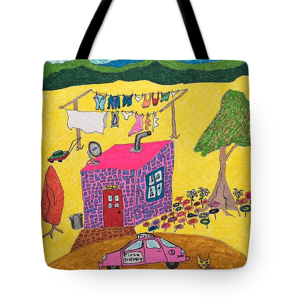  Tote Bag featuring the painting Tiny House with Clothesline by Lew Hagood