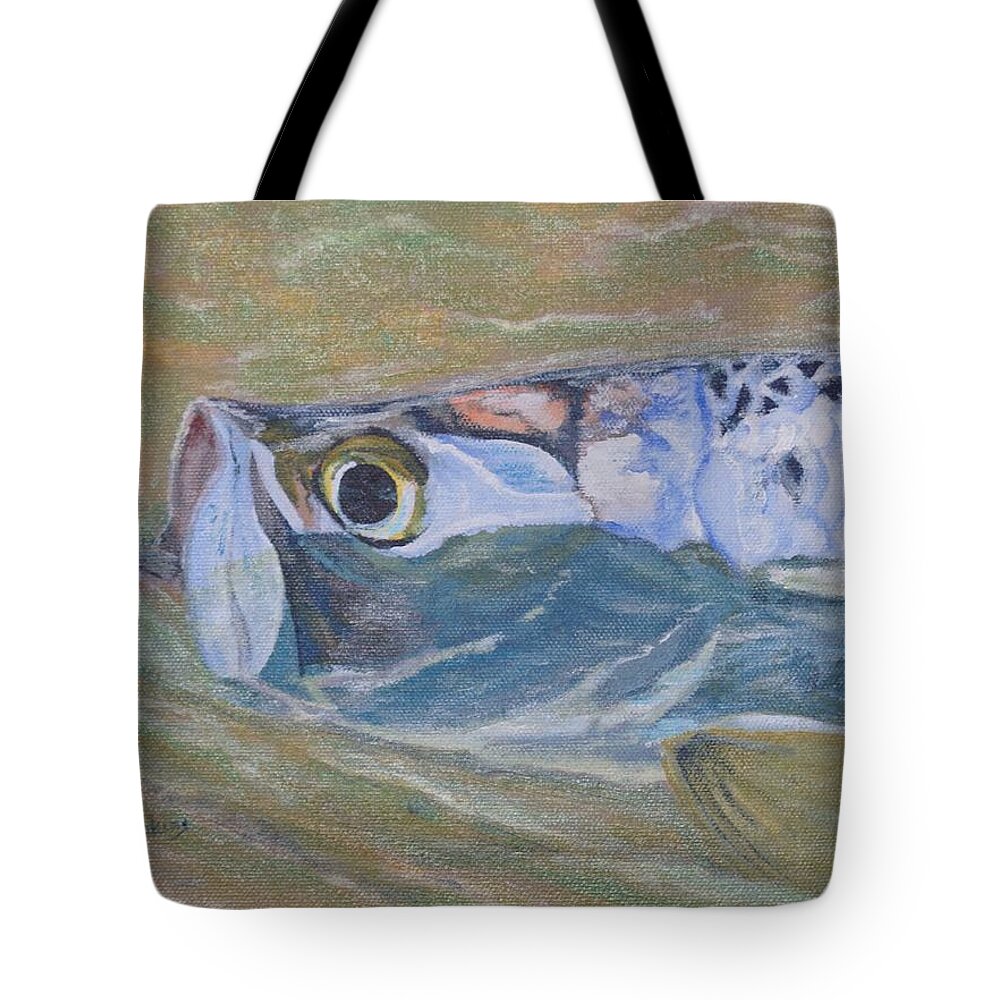 Tarpon Tote Bag featuring the painting Tiny Tarpon by Mike Jenkins