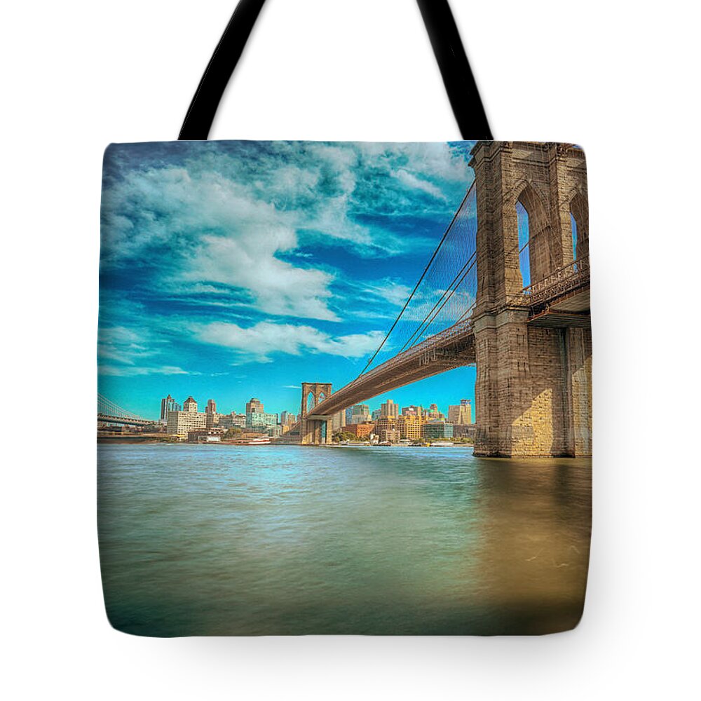 Brooklyn Bridge New York City Landmark History High Dynamic Range Long Slow Shutter Canon 6d Tote Bag featuring the photograph To Brooklyn and Back by Paul Watkins