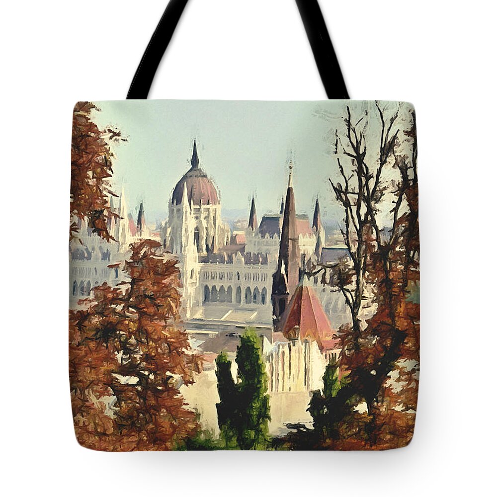 Budapest Tote Bag featuring the mixed media To Budapest with Love by Binka Kirova