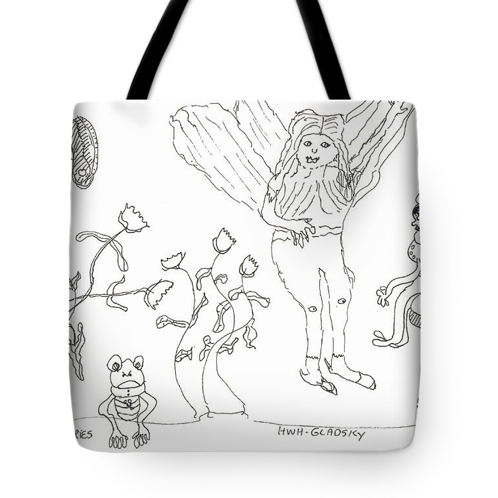 Toad Tote Bag featuring the painting Toad and Fairies by Helen Holden-Gladsky