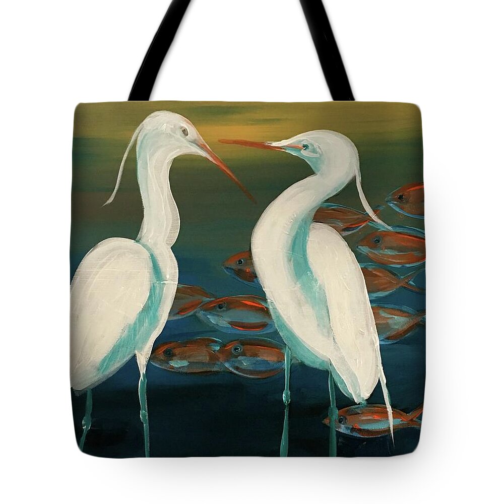 Egret Tote Bag featuring the painting Today's Catch by Christina Schott
