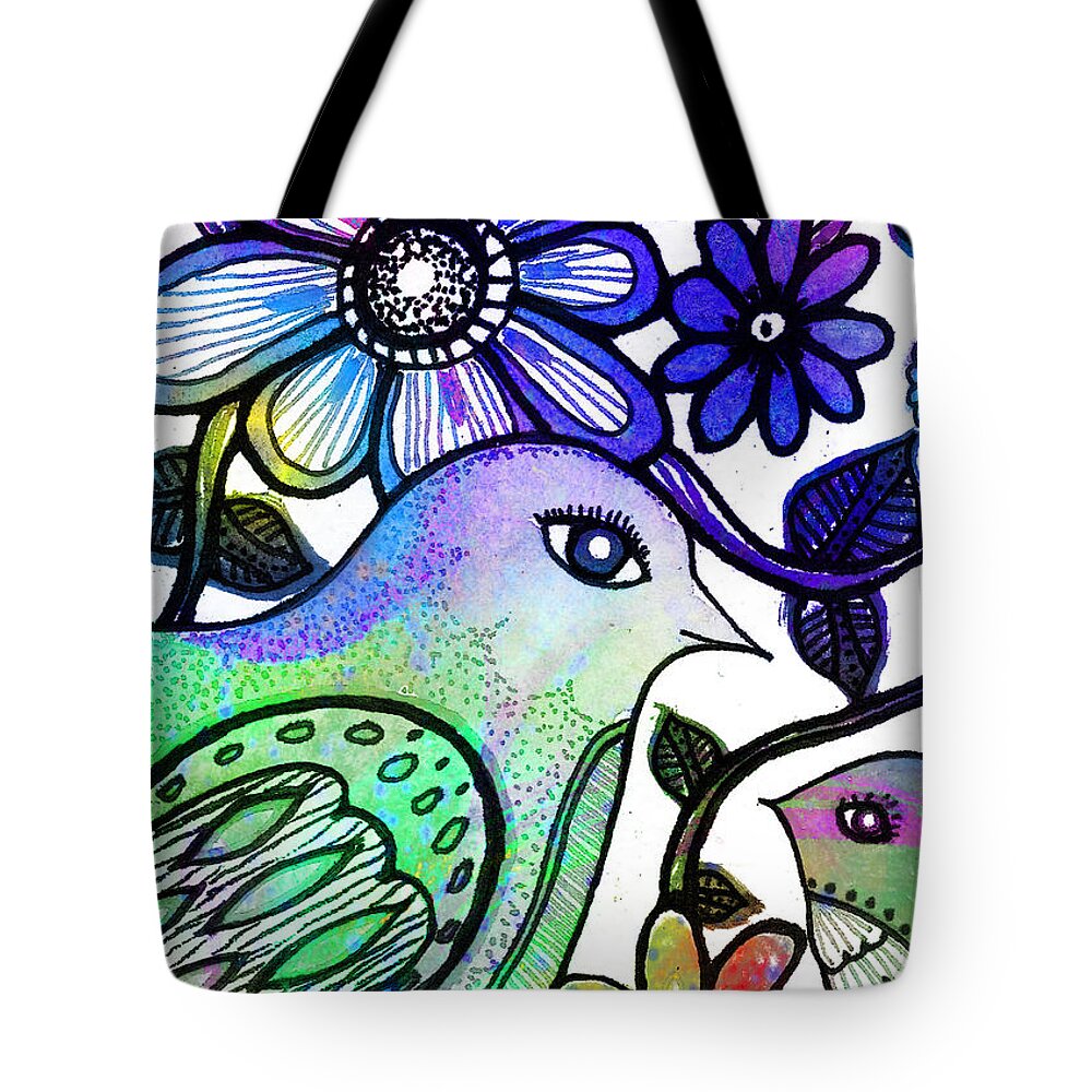 Birds Tote Bag featuring the painting Together 1 by Robin Mead