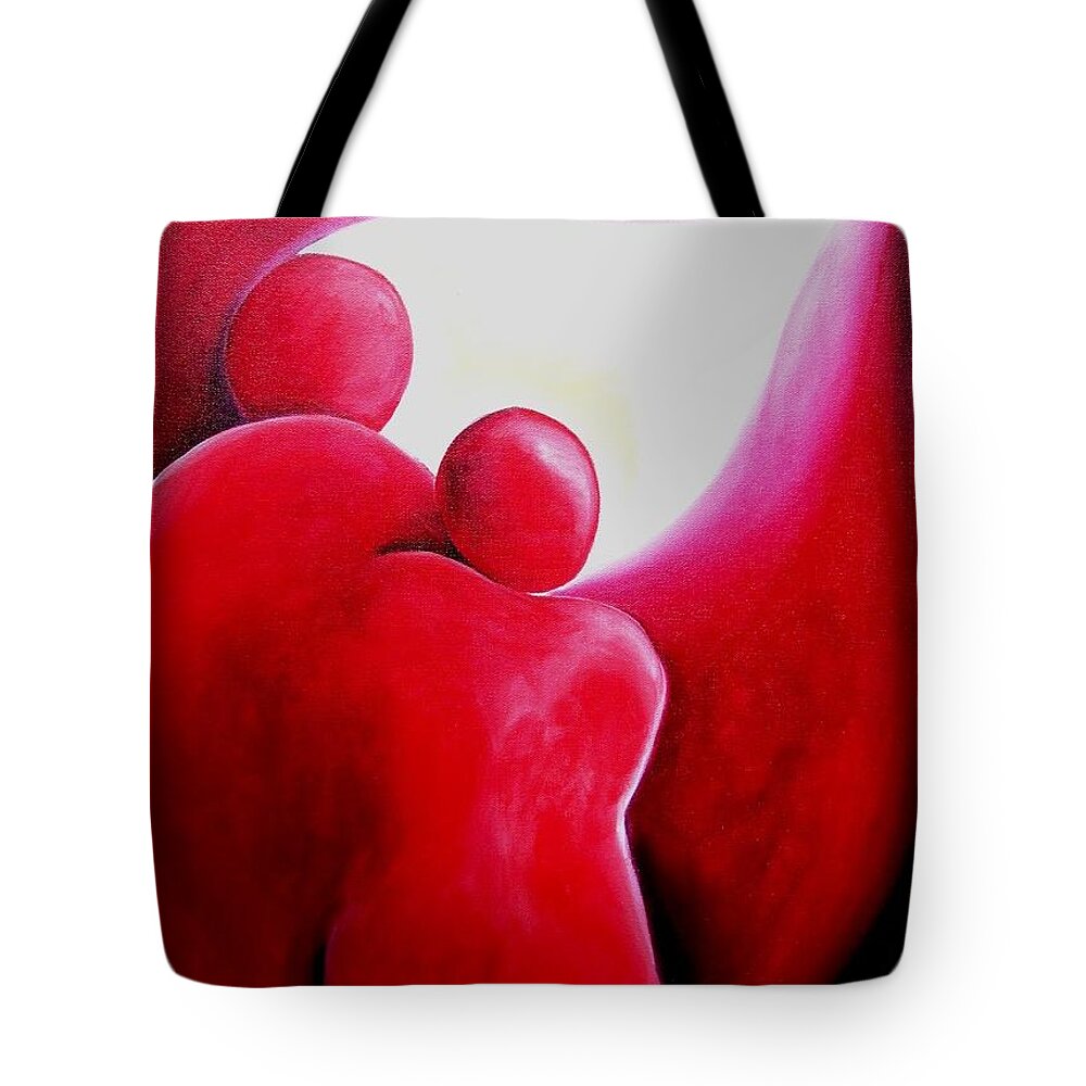 Red Tote Bag featuring the painting Together on our Journey by Jennifer Hannigan-Green
