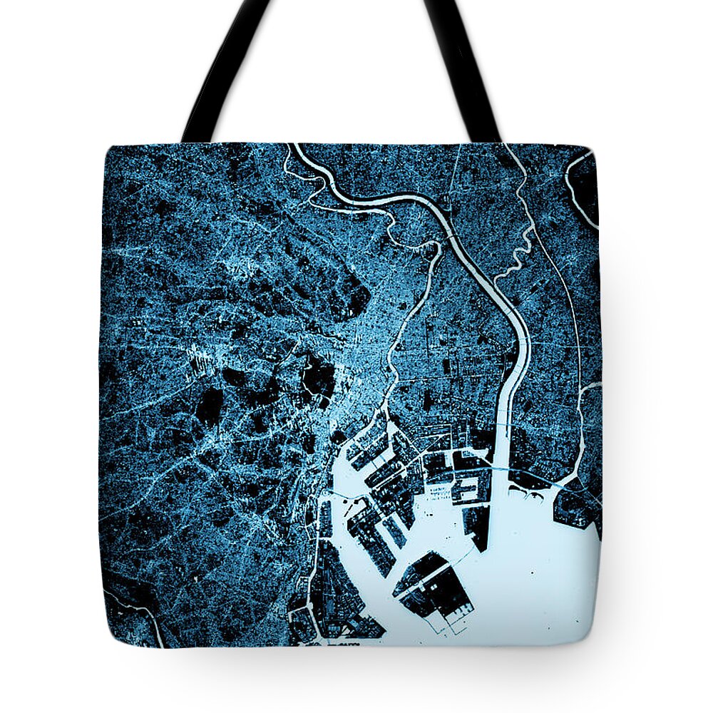 Tokyo Tote Bag featuring the digital art Tokyo Abstract City Map Top View Dark by Frank Ramspott