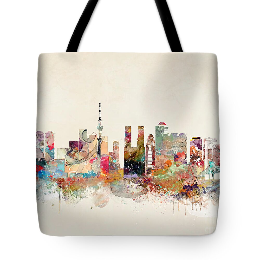 Tokyo City Skyline Tote Bag featuring the painting Tokyo City Skyline by Bri Buckley