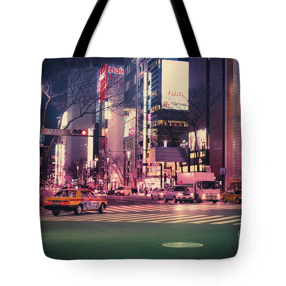 Tokyo Tote Bag featuring the photograph Tokyo Street at Night, Japan 2 by Perry Rodriguez
