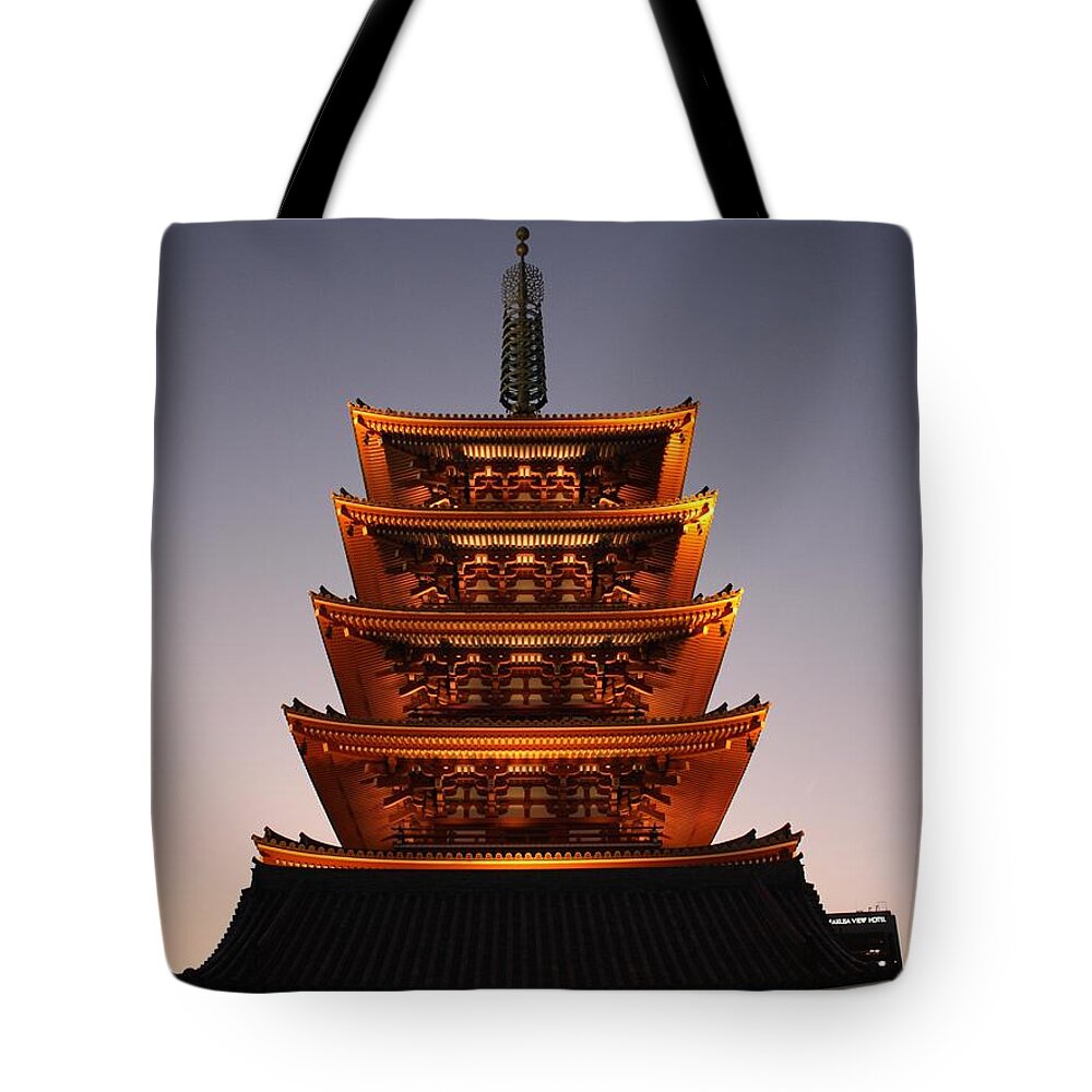 Tokyo Tote Bag featuring the photograph Tokyo Temple Lights by Carol Groenen