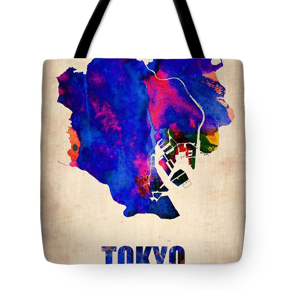 Tokyo Tote Bag featuring the painting Tokyo Watercolor Map 2 by Naxart Studio