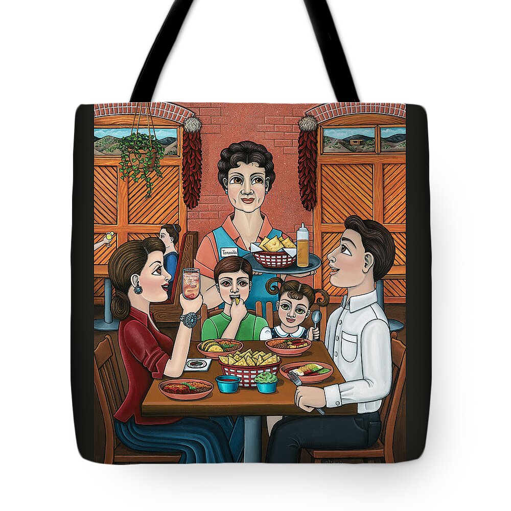 Tomasitas Tote Bag featuring the painting Tomasitas Restaurant by Victoria De Almeida