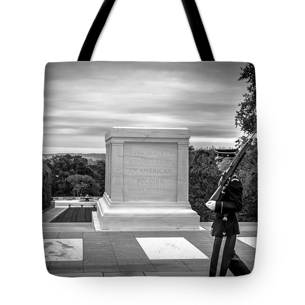 Arlington National Cemetery Tote Bag featuring the photograph Tomb of the Unknown solider by David Morefield