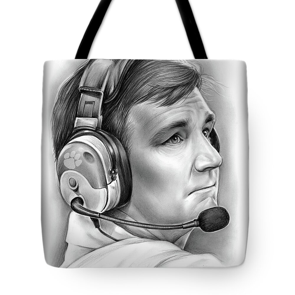 Clemson Tote Bag featuring the drawing Tommy Bowden by Greg Joens