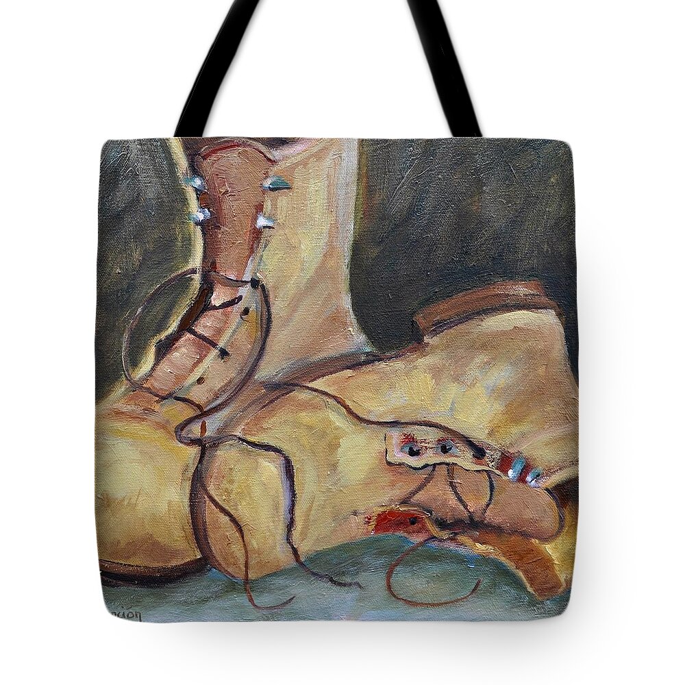 Boots Tote Bag featuring the painting Toms Boots YO by Ginger Concepcion