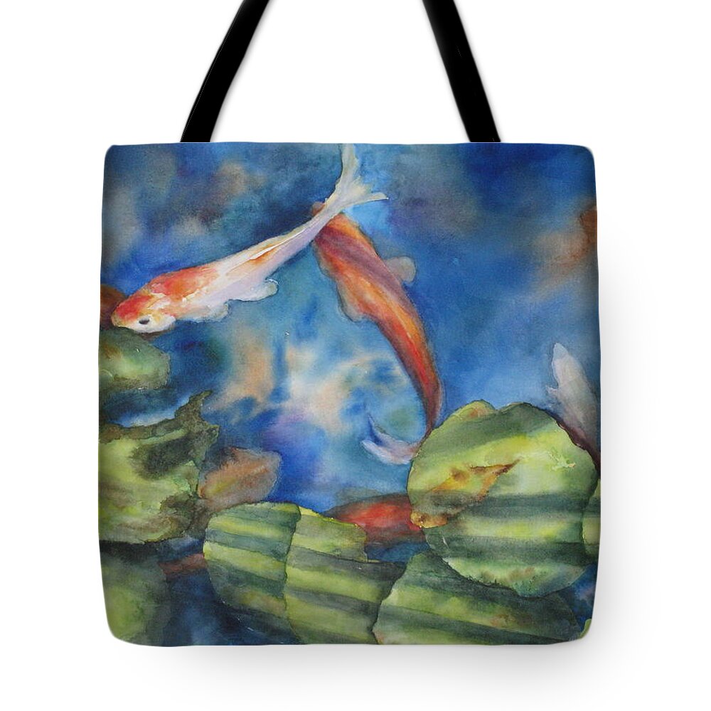Koi Tote Bag featuring the painting Tom's Pond by Mary McCullah