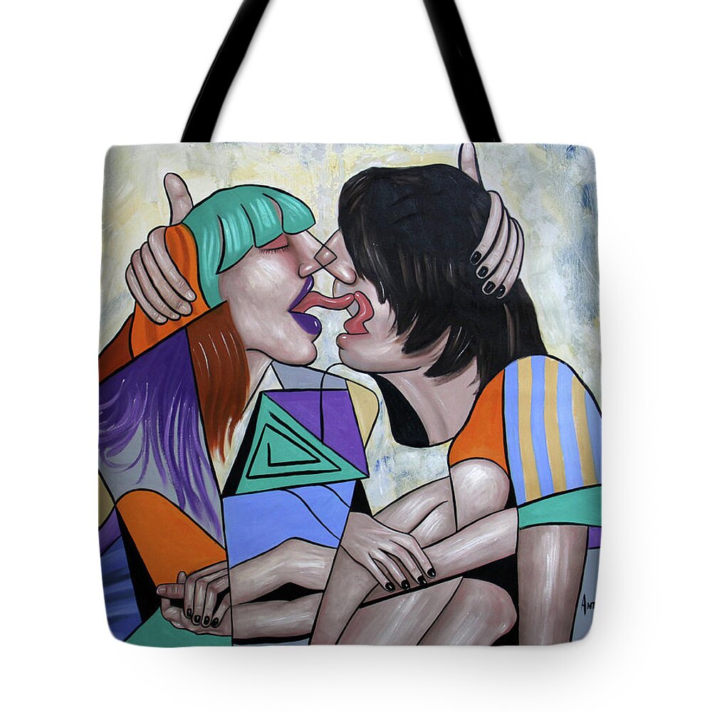 Abstract Tote Bag featuring the painting Tongue Aerobics by Anthony Falbo