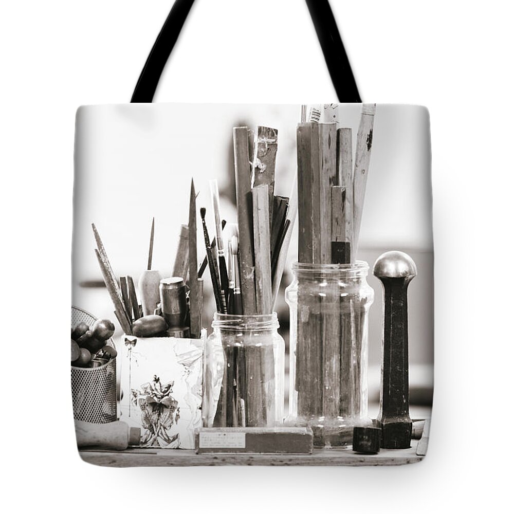 Artist Tote Bag featuring the photograph Tools of the Artist by Linda Lees