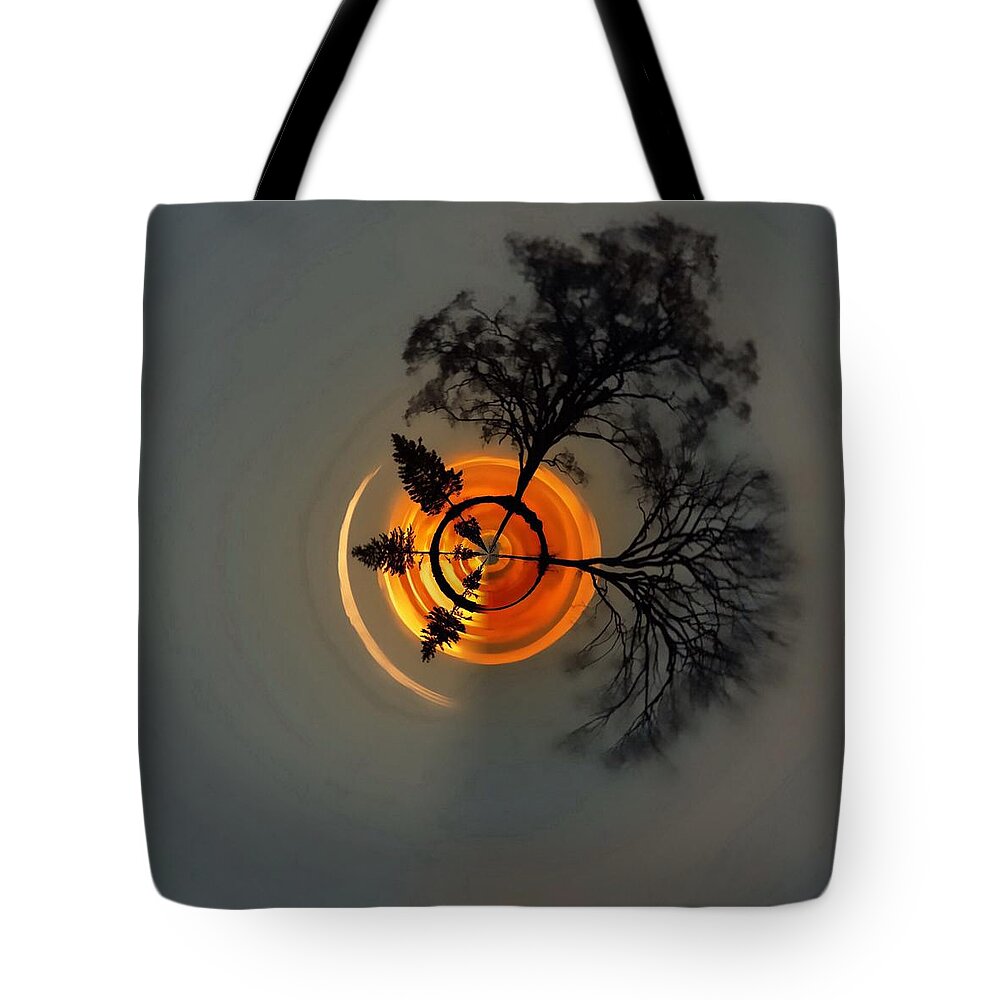Tiny Planet Tote Bag featuring the photograph Topsy Turvy World - Sunset by Andrea Kollo