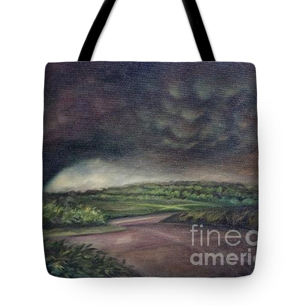 Tornado Tote Bag featuring the painting Millsfield Tennessee Tornado From My Backdoor by Rand Burns