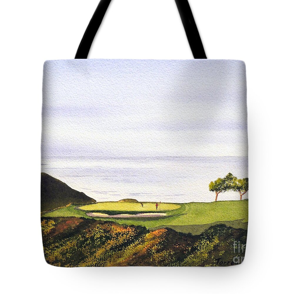 Torrey Pines Golf Course Tote Bag featuring the painting Torrey Pines South Golf Course by Bill Holkham