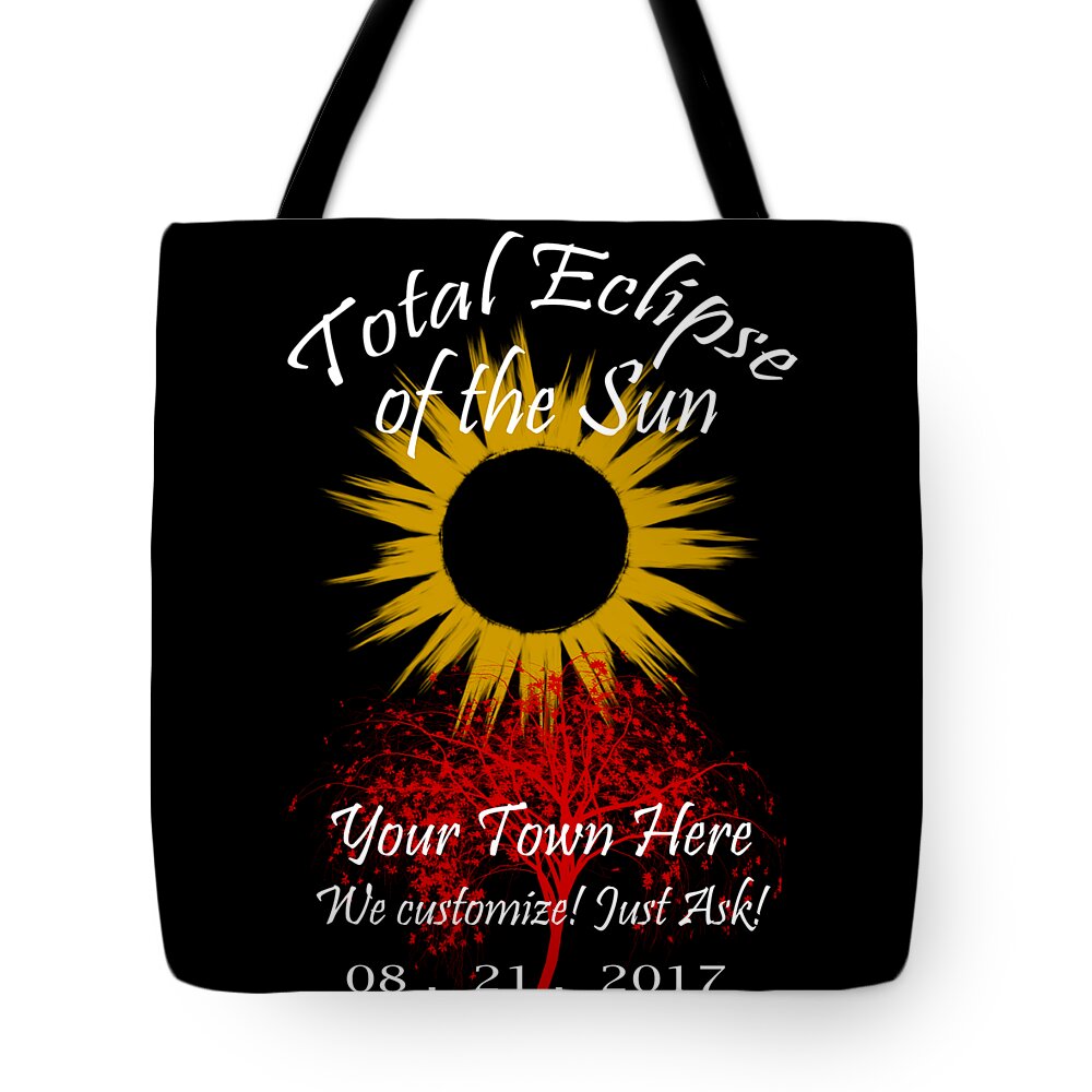 Total Tote Bag featuring the digital art Total Eclipse Art for T Shirts Sun and Tree on Black by Debra and Dave Vanderlaan