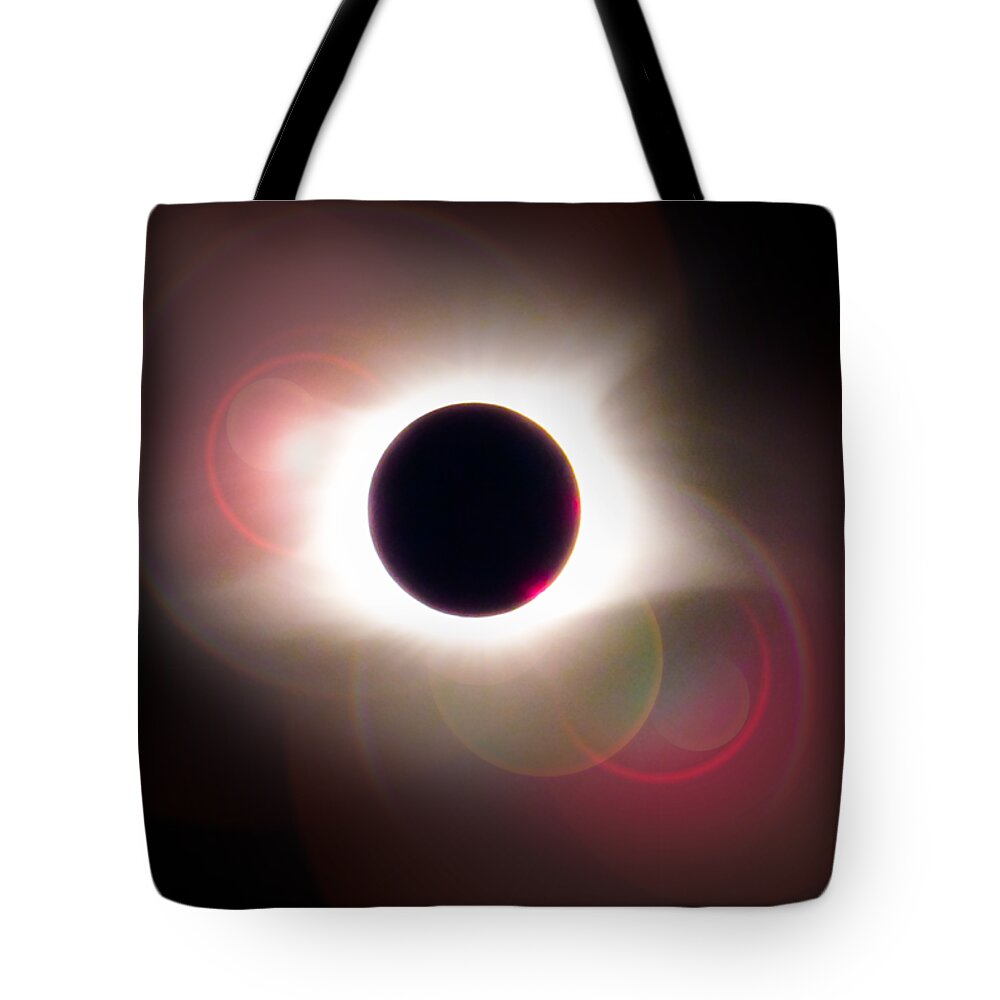 Total Tote Bag featuring the photograph Total Eclipse of the Sun T Shirt Art with Solar Flares by Debra and Dave Vanderlaan