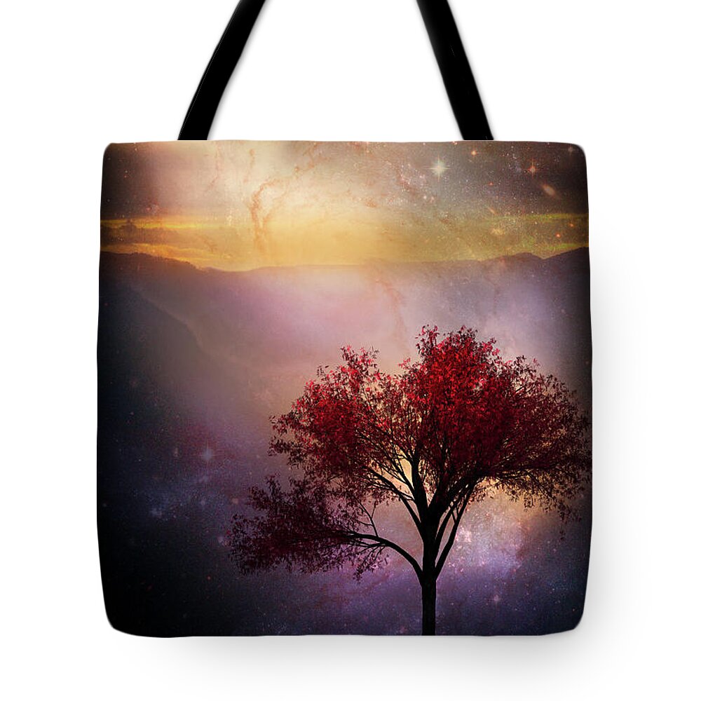 Appalachia Tote Bag featuring the digital art Total Eclipse of the Sun Tree Art by Debra and Dave Vanderlaan