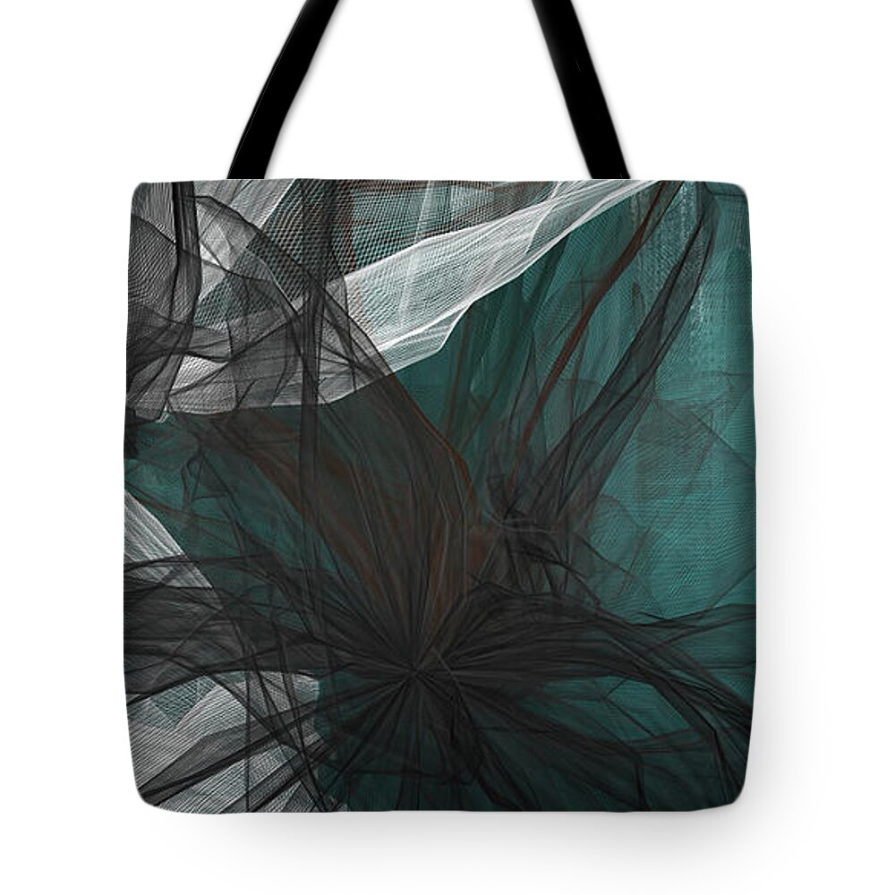 Turquoise Art Tote Bag featuring the painting Touch Of Class - Black and Teal Art by Lourry Legarde