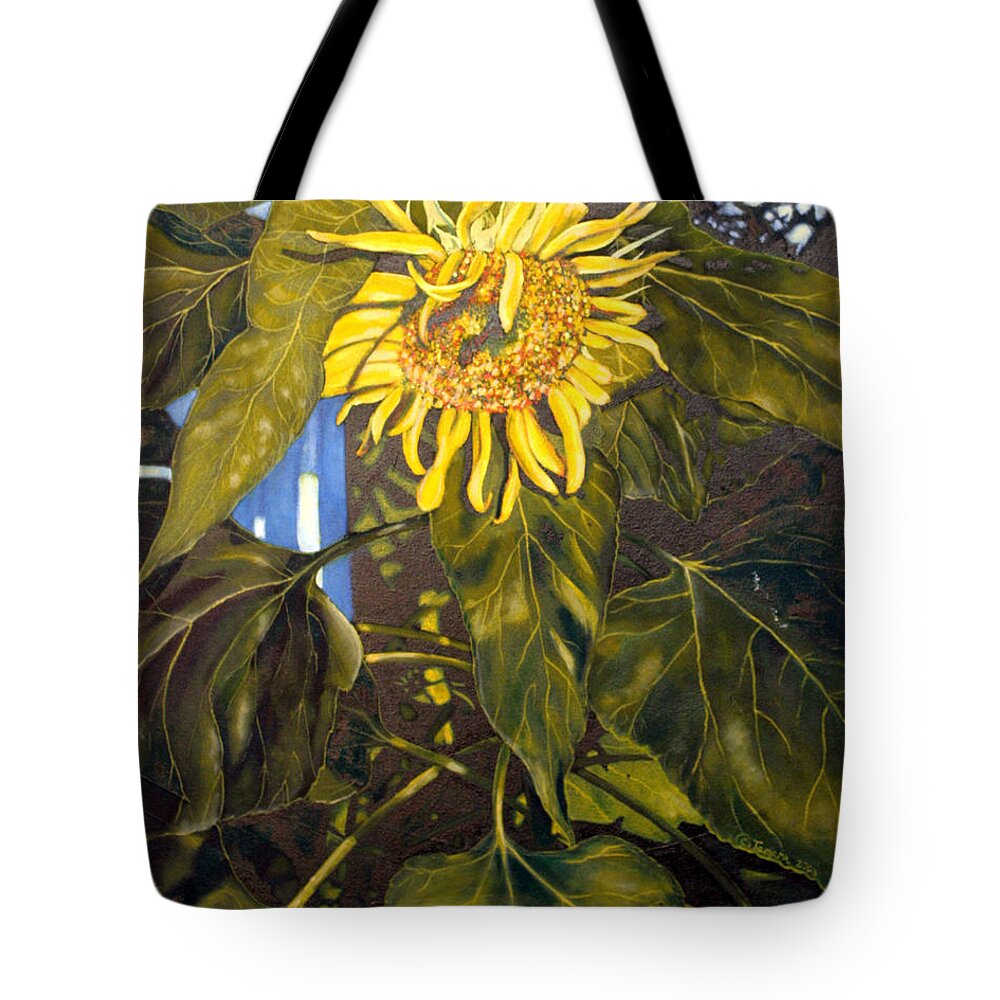 Tamara Kulish Tote Bag featuring the painting Touch This Sunflower by Tamara Kulish
