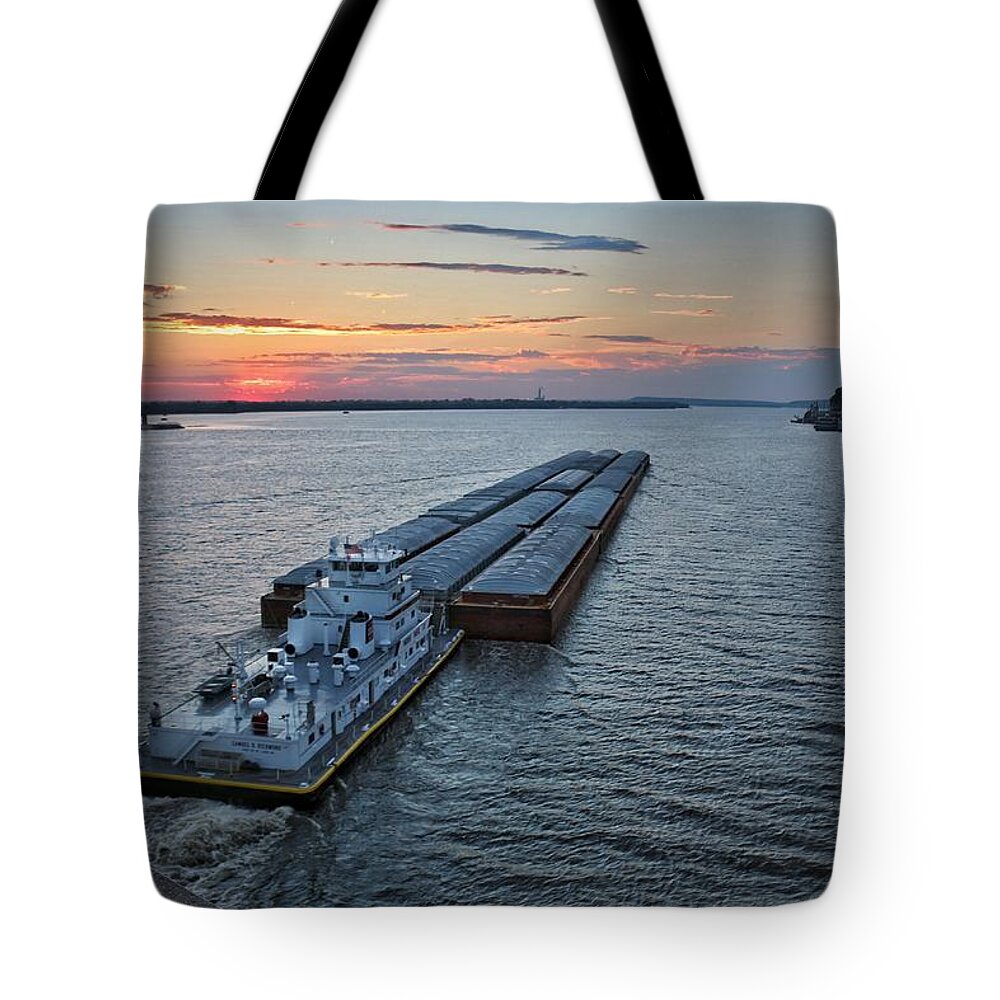 Towboat Tote Bag featuring the photograph Towboat and Barges by Buck Buchanan