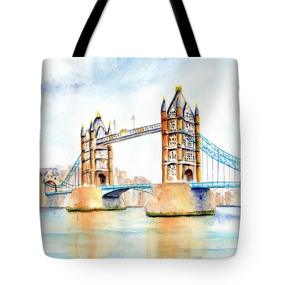 Tower Bridge Tote Bag featuring the painting Tower Bridge London by Carlin Blahnik CarlinArtWatercolor