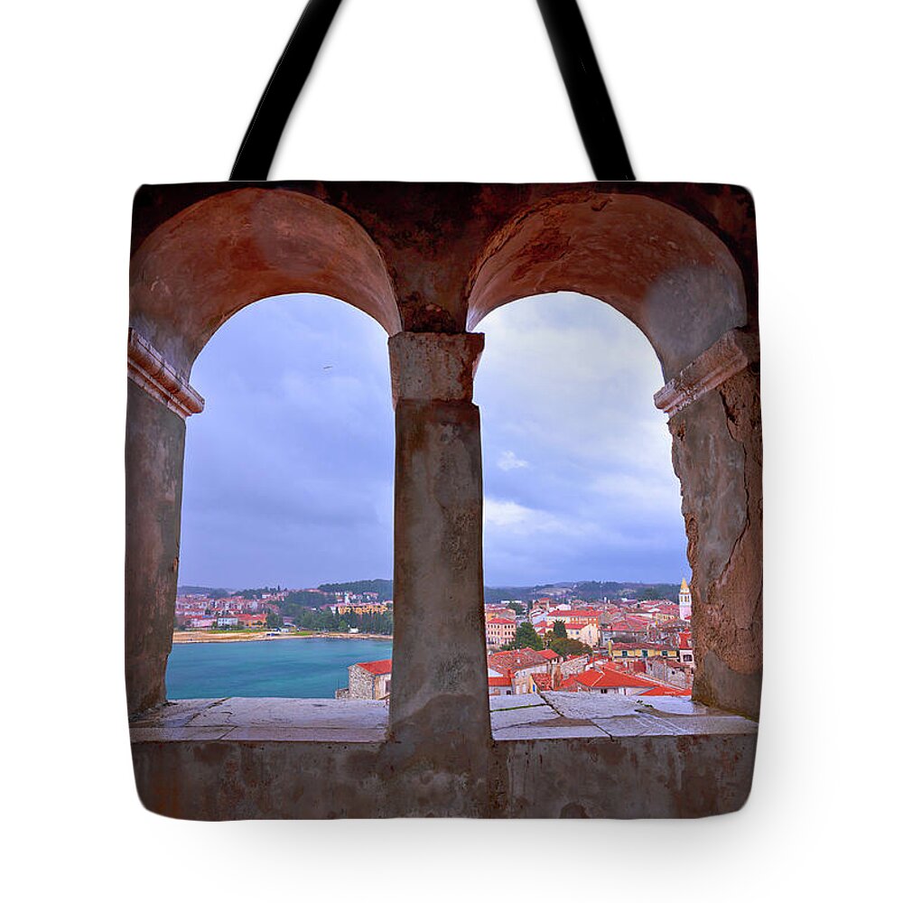 Istria Tote Bag featuring the photograph Town of Porec view from church tower window by Brch Photography