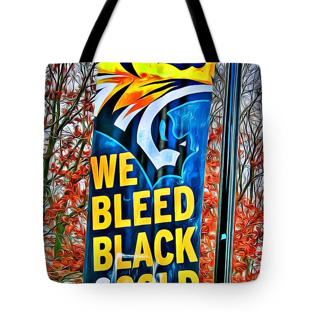 Towson University Tote Bag featuring the digital art Towson Tigers Black and Gold by Stephen Younts