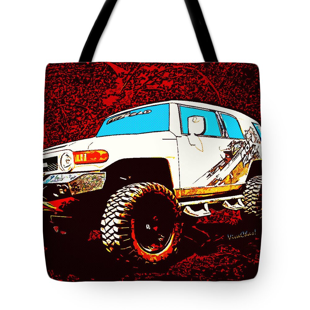 Toyota Tote Bag featuring the photograph Toyota FJ Cruiser 4x4 Cartoon Panel from VivaChas by Chas Sinklier