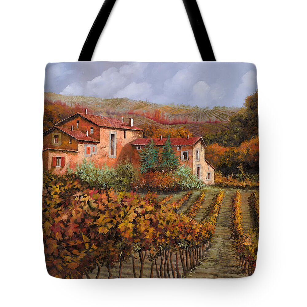 Wine Tote Bag featuring the painting nelle vigne di Montalcino by Guido Borelli