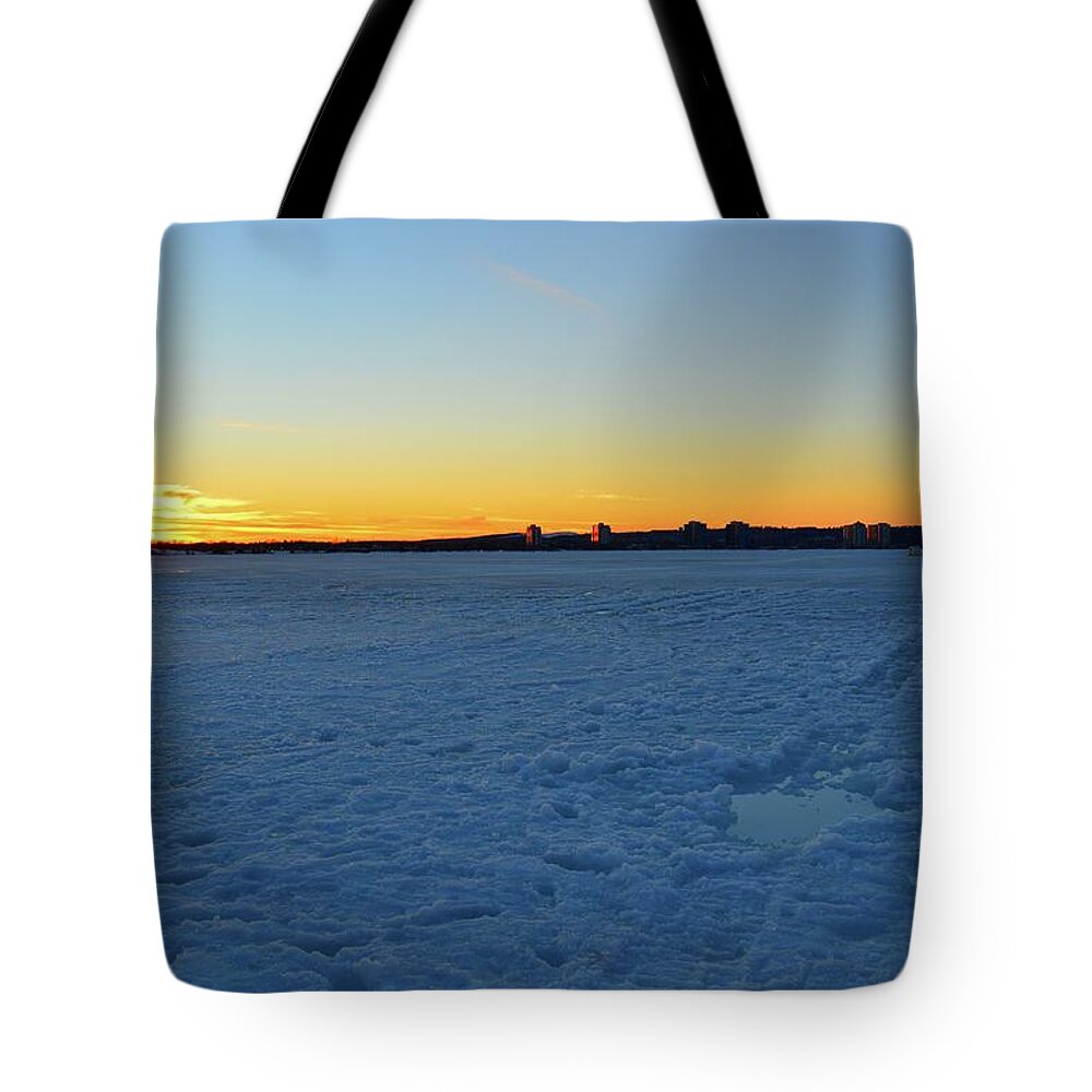 Abstract Tote Bag featuring the photograph Tracks In The Snow At Sunset by Lyle Crump