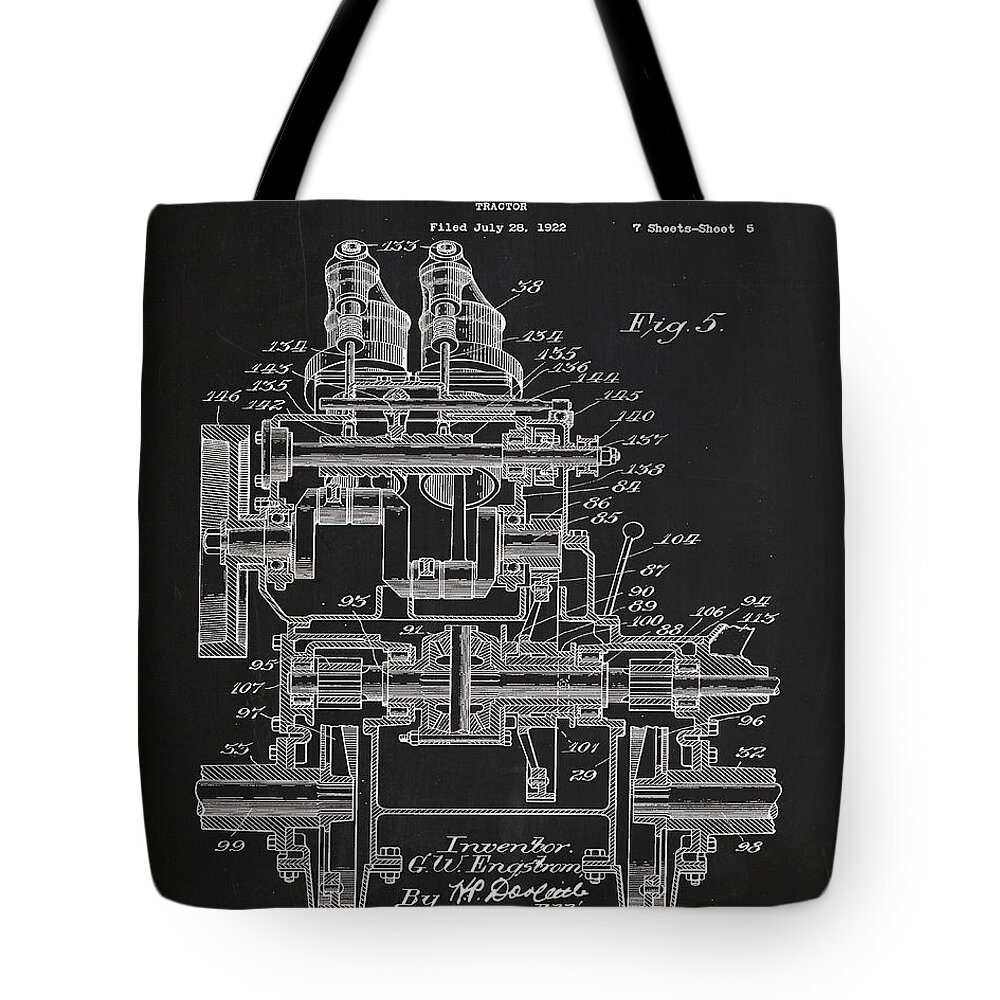 Patent Tote Bag featuring the mixed media Tractor Patent Drawing 7h by Brian Reaves