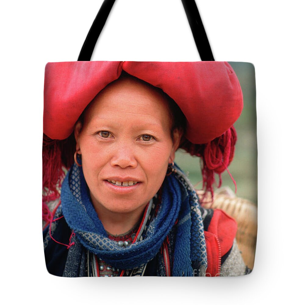 Traditional Fashion Of A Red Dzao Woman Tote Bag featuring the photograph Traditional Fashion of a Red Dzao Woman by Silva Wischeropp