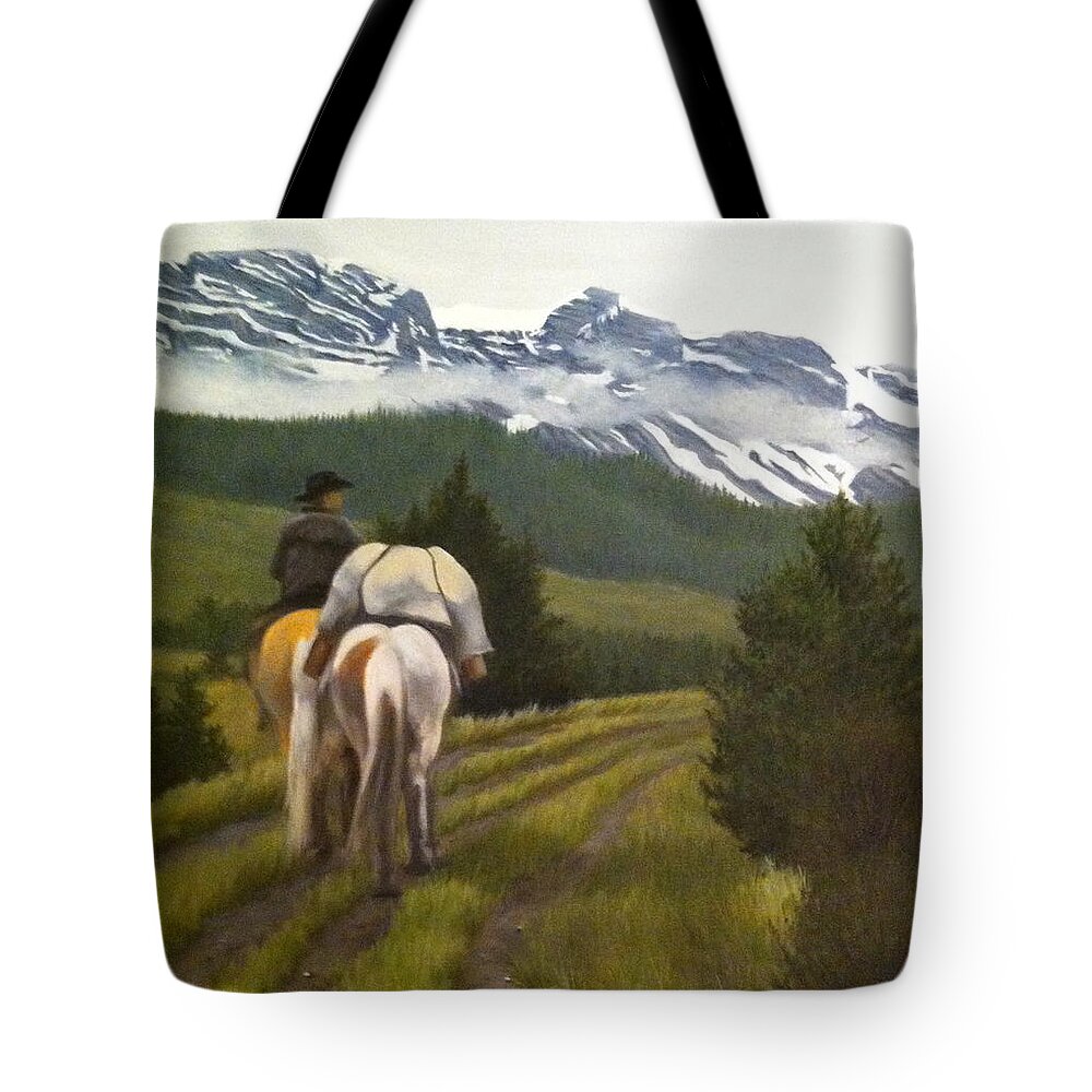Mountains Tote Bag featuring the painting Trail Ride by Tammy Taylor