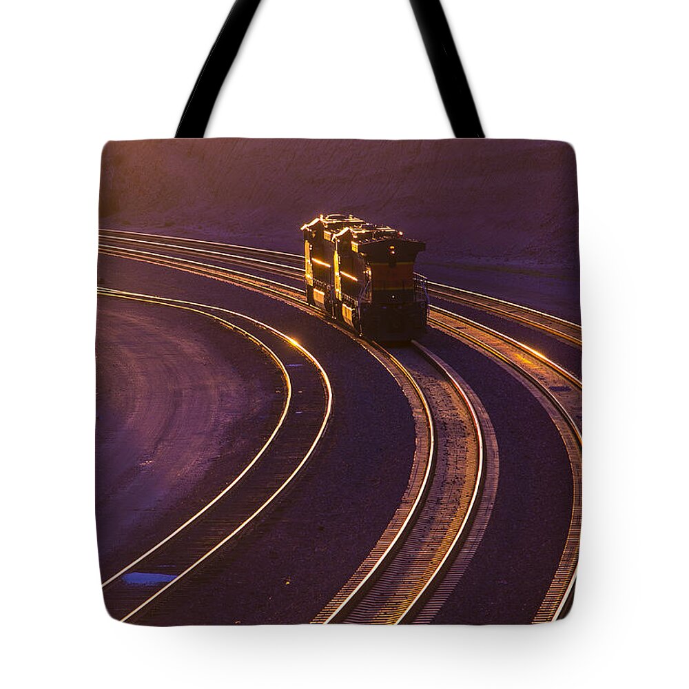 Light Tote Bag featuring the photograph Train At Sunset by Garry Gay