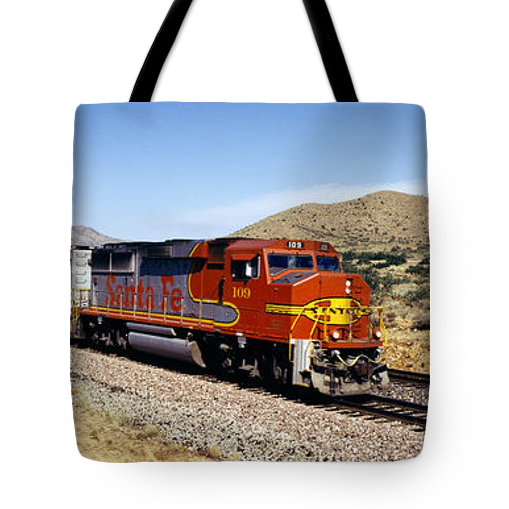 Photography Tote Bag featuring the photograph Train On A Railroad Track, Santa Fe by Panoramic Images