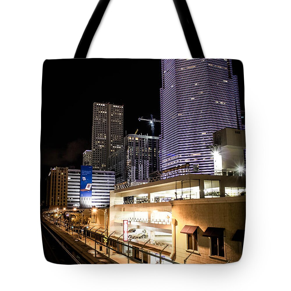 Miami Tote Bag featuring the photograph Train Station by Mike Dunn
